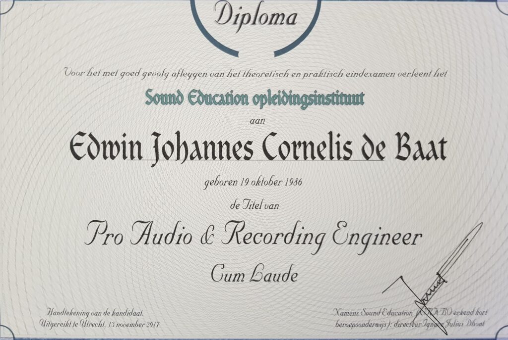 Diploma Edwin de Baat Sound Education